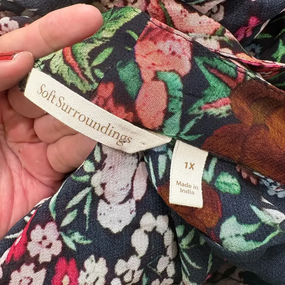 Soft Surroundings Plus Size 1X Kimono Cardigan Fringe Floral Embroidered Boho - Picture 4 of 13